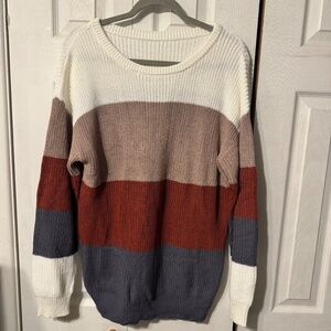 Color Block Scoop Neck Maroon/Tan/Cream/Grey Sweater - Size Large